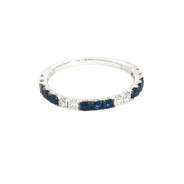 Bold & Elegant 14K White Gold 0.39 Carats Blue Sapphire & 0.28 Carats Diamond Stackable Band
