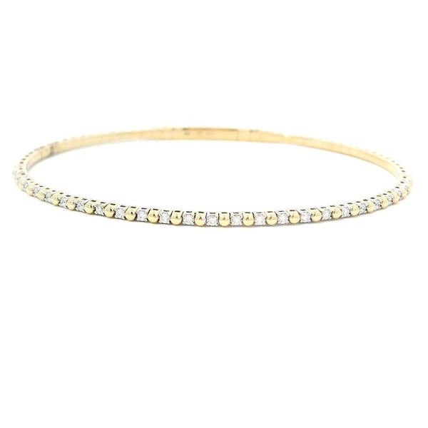 Sophisticated & Timeless Diamond Bracelets 14K Gold Two-Toned Titanium White & Yellow Alternating Flexible Bangle Bracelet - 0.28 CTW, Size 6.75 Inch