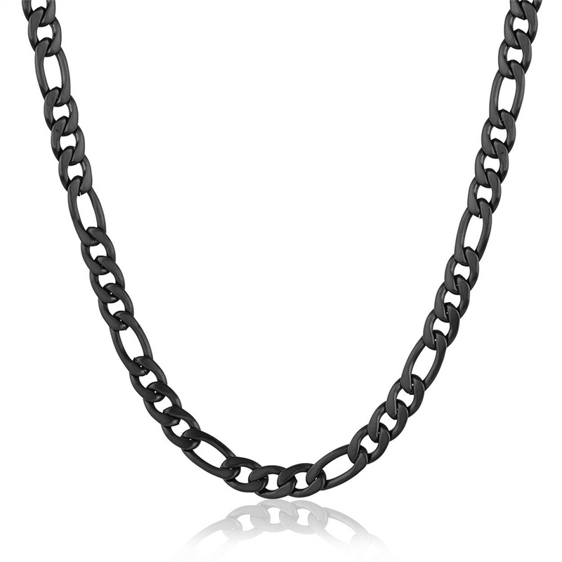 Classic Sterling Silver & Alternative Metal Chains Black IP Stainless Steel 6MM Figaro Chain, 22 Inch