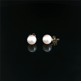 Timeless & Sophisticated Design 14K Yellow Gold 7.5 - 8.0 MM Saltwater Akoya Cultured Pearl Stud Earrings