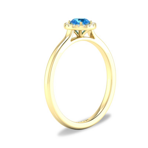 Yellow 10 Karat Gold 0.30 Carats Blue Topaz & 0.05 Carats Diamond Halo Ring