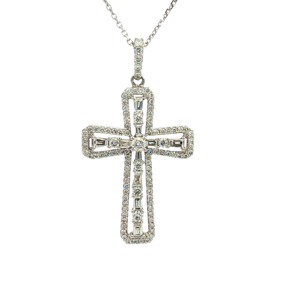 Elegant Diamond Necklaces & Pendants 18K White Gold 0.77 Carats Baguette & Round Diamond Medium Cross Pendant