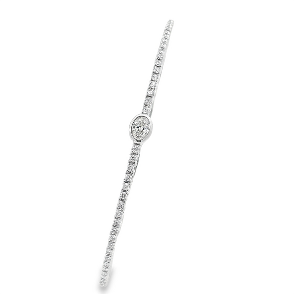 Sophisticated & Timeless Diamond Bracelets 14K Gold White & Titanium Wire 0.22 Carats Oval Bezel & Round Diamond Flexible Bangle Bracelet - 0.22 CTW, Size 6.75 Inch