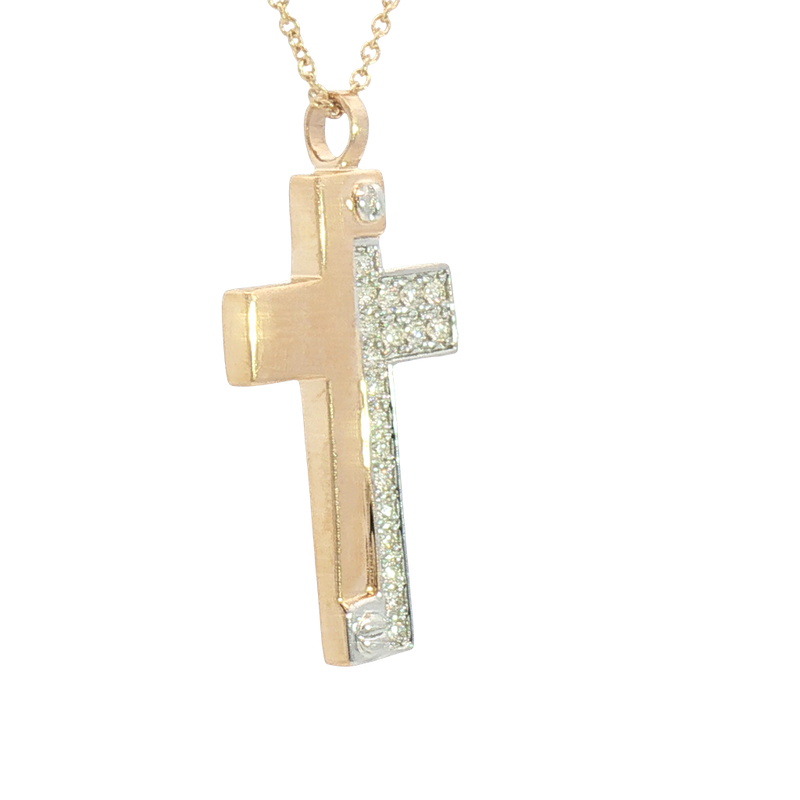 Elegant Diamond Necklaces 14K Yellow & White Gold Two-Toned 0.22 Carats Diamond Cross Necklace - 18 Inch