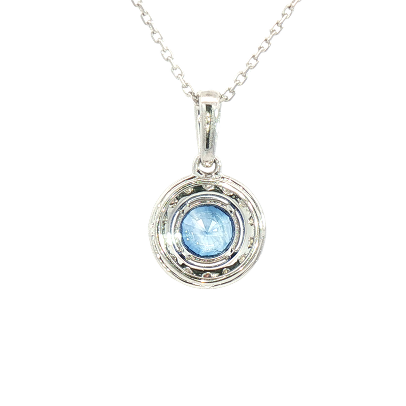 Elegant Colored Stone Necklace Platinum 1.07 Carats Blue Sapphire & 0.25 Carats Diamond Halo Necklace - 18 Inch