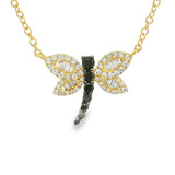Vibrant Colored Stone Necklaces 18K Yellow Gold Baguette & Round Cut 0.45 Carats Black & White Diamond Dragonfly Necklace - 18 Inch