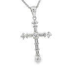 Elegant Diamond Necklaces & Pendants 18K White Gold Baguette & Round Cut 0.61 Carats Diamond Cross Pendant