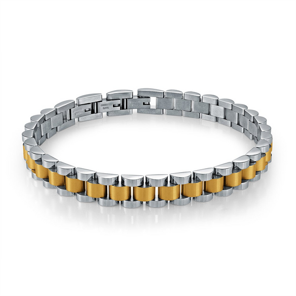 Bold & Stylish Two-Tone Stainless Steel Rolex Design Link Bracelet - 8.5 Inch