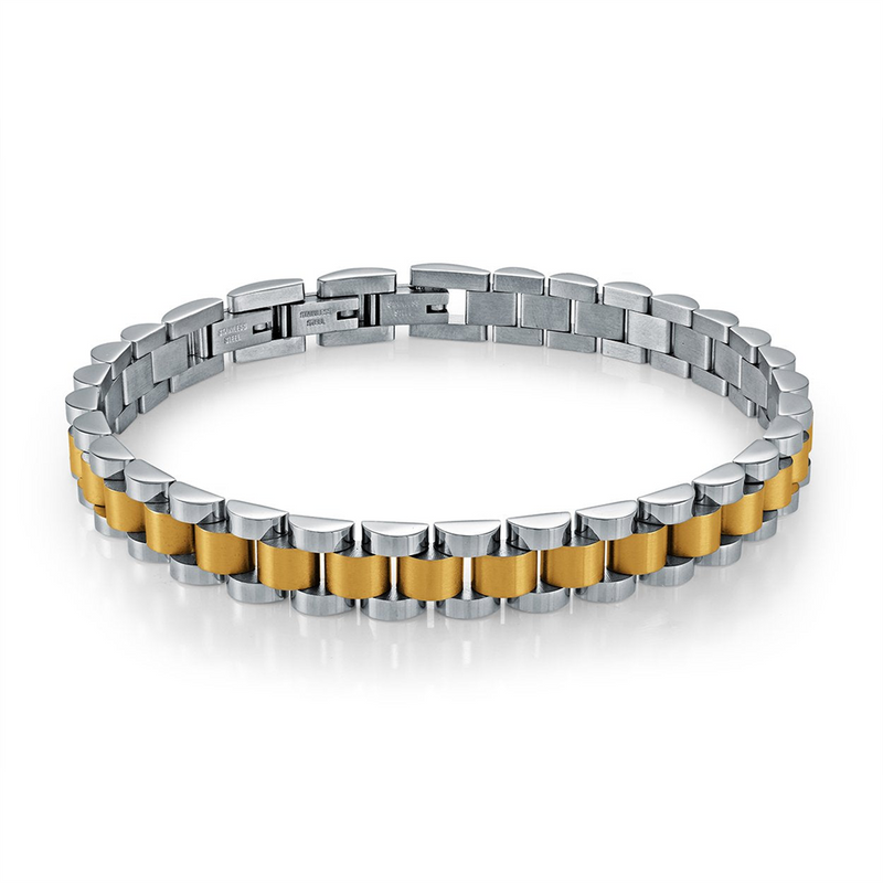 Bold & Stylish Two-Tone Stainless Steel Rolex Design Link Bracelet - 8.5 Inch