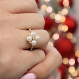 Elegant Pearl Rings Classic & Timeless Designs - 10K Yellow Gold Cultured Pearls & 0.15 Carats Diamond Ring