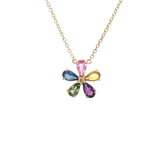 Vibrant Colored Stone Necklaces 14K Yellow Gold 1.13 Carats Sapphires & 0.02 Carats Diamond Floral Necklace, 18 Inch