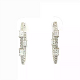 Classic & Contemporary 18K White Gold 1.05 Carats Total Weight Baguette & Round Diamond Inside Out Medium Hoop Earrings