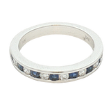 Bold & Elegant 14K White Gold Channel Set 0.30 Carats Blue Sapphire & 0.25 Carats Diamond Stackable Ring