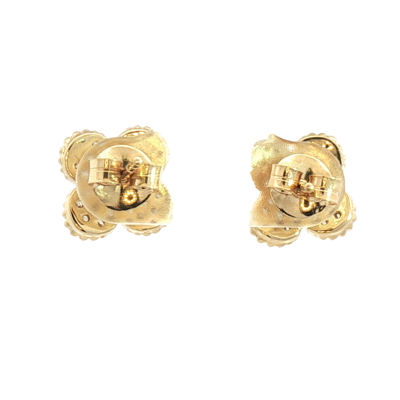 Classic & Contemporary 14K Yellow Gold 0.842 Carats Diamond Quatrefoil Shaped Stud Earrings