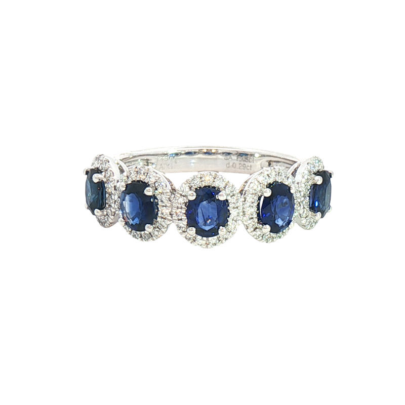 Bold & Elegant Platinum 1.43 Carats Blue Sapphires & 0.29 Carats Diamond Halo Band