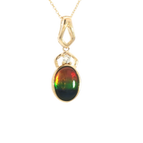 Vibrant 14K Yellow Gold Oval Cut 1.29 Carats Ammolite & 0.03 Carats Diamond Drop Necklace, 18 inch