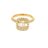Elegant & Trendy 18K Yellow Gold Baguette & Round Cut 0.93 Carats Diamond Halo Ring
