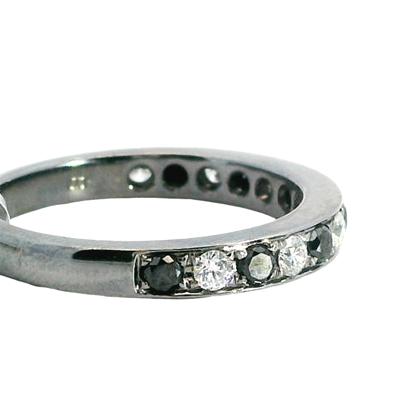 Elegant Diamond Bands 18K White Gold with Gun Metal Finish 0.63 Carats Black & White Diamond Stackable Band
