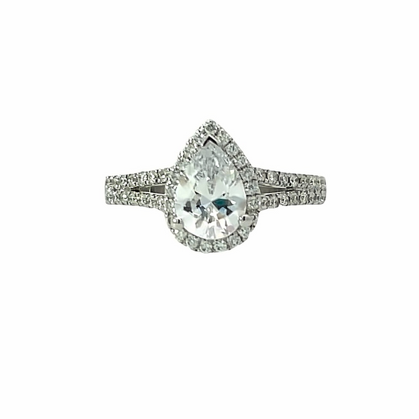 White 18 Karat Gold 0.40 Carats Diamond Halo Pear Engagement Ring