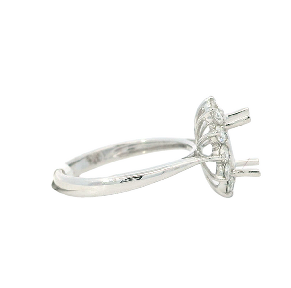 18K White Gold Engagement Ring Setting for 8x6mm Oval Gemstone with 0.53ct Diamond Halo