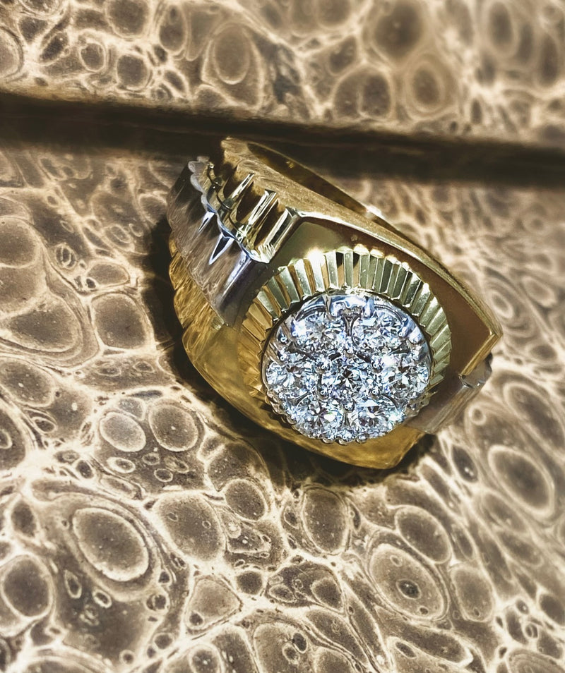 Two-Toned 14 Karat Gold 1.05 Carats Diamond Rolex Style Ring