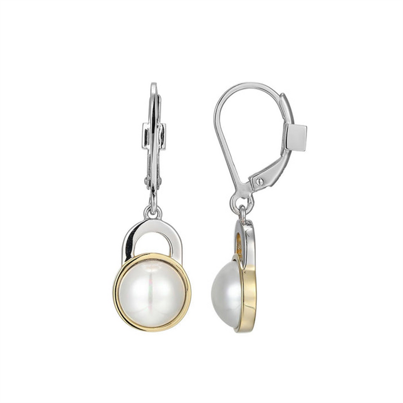 White Rhodium And Yellow Gold Plated Sterling Silver Freshwater Pearl Earrings