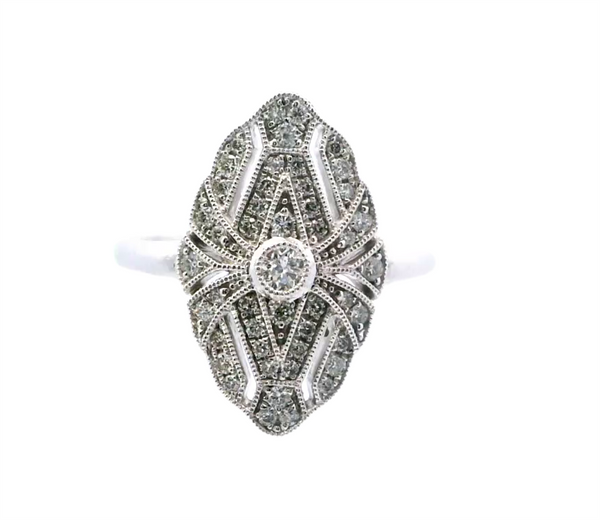 18K White Gold Vintage Milgrain Diamond Fashion Ring, 0.36ct Round Diamonds