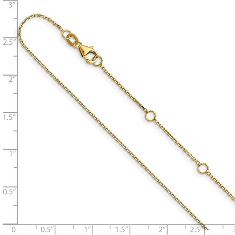 Elegant & Durable Designs 10K Gold Yellow 0.95mm Diamond Cut Round Cable Link Chain, 18 Inch Adjustable