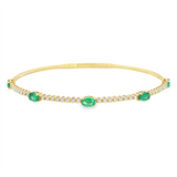 Elegant & Eye Catching 14K Gold Yellow & Titanium 1.03 Carats Oval Emerald & 0.32 Carats Round Diamond Flexible Bangle Bracelet, Length 6.75 Inch