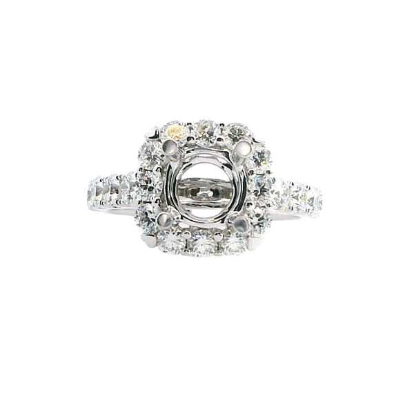 Elegant Diamond Mountings 18K White Gold Round 1.0C Diamond Halo Engagement Ring Setting, 1.26 Carat Total Weight