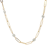 Elegant Diamond Necklaces 14K Yellow & White Gold 1.32 Carats Diamonds Paperclip Link Station Necklace - 18 Inch