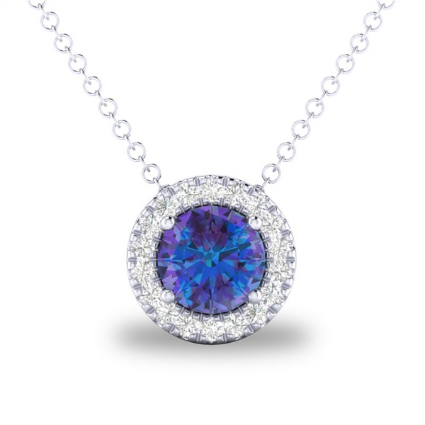White 10 Karat Gold 0.30 Carats Synthetic Alexandrite & 0.05 Carats Diamond Halo Necklace