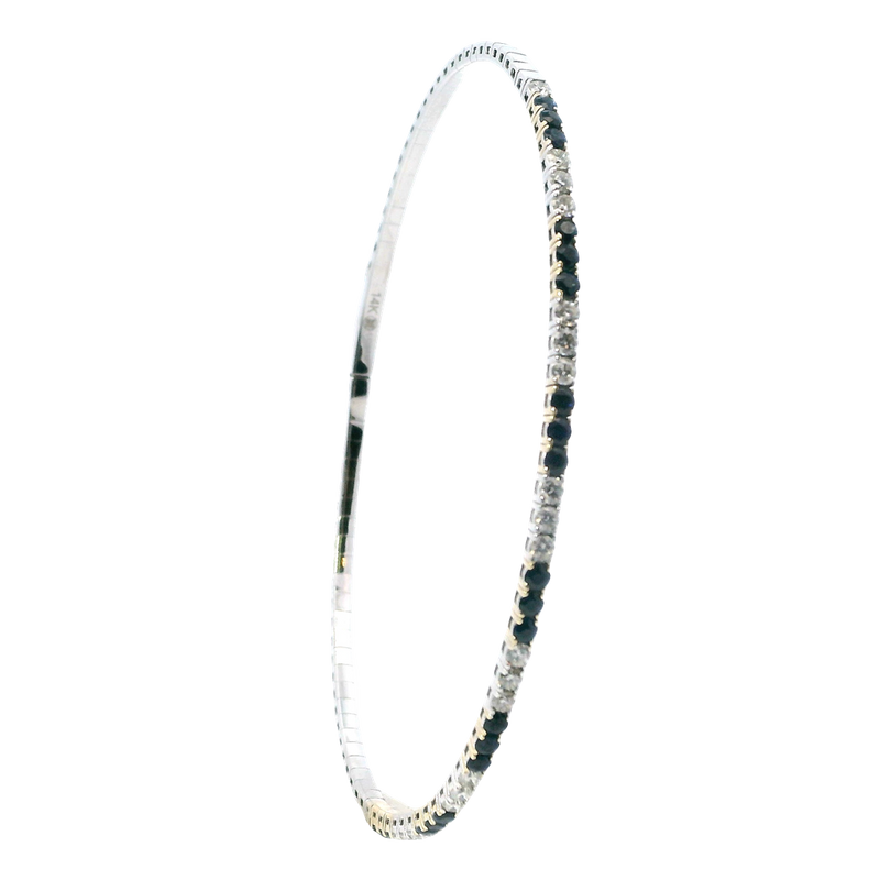 Elegant & Eye Catching 14K Gold Two-Toned 0.65 Carats H/I Diamonds & 0.88 Carats Sapphires Bangle Bracelet, Length 8 Inch
