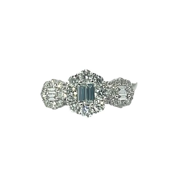 White 18 Karat Gold 1.45 Carats Diamond & Baguette Diamond Halo Engagement Ring