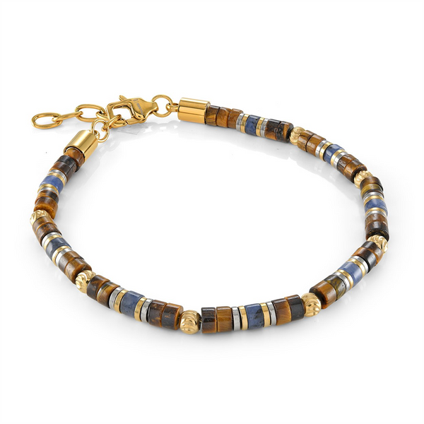 Stainless Steel YellowTiger's Eye Bead Bracelet, Length 8.5 Inch