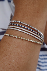 Sophisticated & Timeless Diamond Bracelets 14K Gold White Round Sapphires & Round Diamonds Bangle Bracelet - 1.04 CTW, Size 6.75 Inch