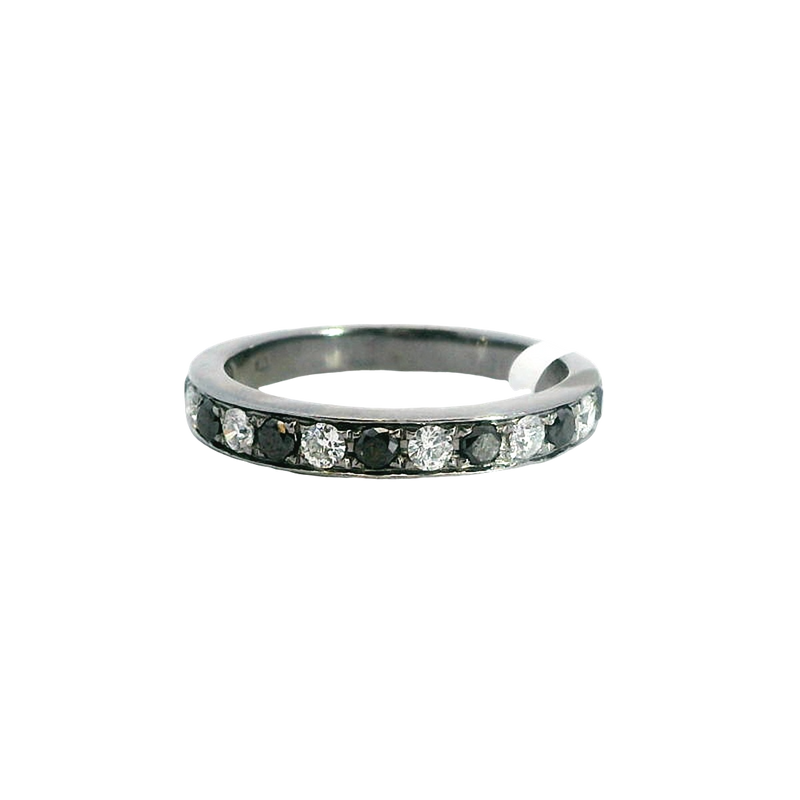 Elegant Diamond Bands 18K White Gold with Gun Metal Finish 0.63 Carats Black & White Diamond Stackable Band
