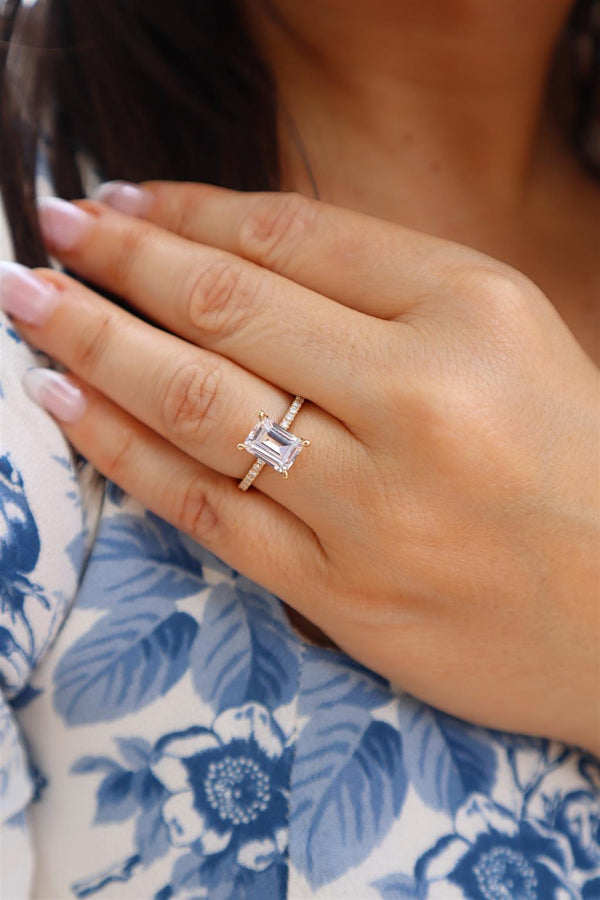 MPJ Exclusive Elegant Diamond Mountings 14K Gold Yellow Diamond Accented 1.5 Carats Emerald Cut Engagement Ring - 0.31 Carats Accent Diamonds
