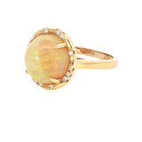 Bold & Elegant 18K Yellow Gold  Cabochon Cut 4.24 Carats Opal & 0.11 Carats Diamond Halo Ring