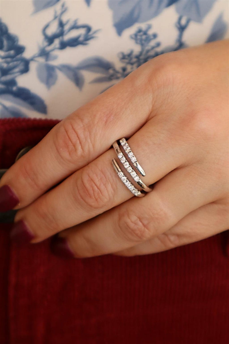 Elegant & Trendy 14K White Gold 0.40 Carats Diamond Flexible Bypass Ring