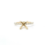 14K Yellow Gold Diamond Semi-Mount Ring, 8MM Center, 0.34ctw Round Diamond Accents with Shared Prong Setting