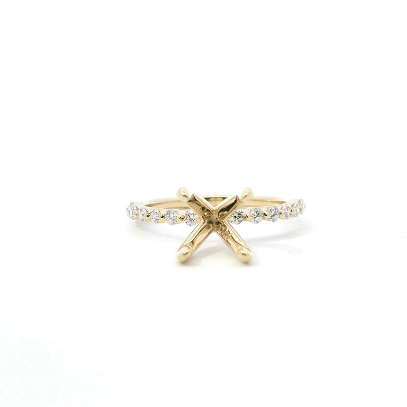 14K Yellow Gold Diamond Semi-Mount Ring, 8MM Center, 0.34ctw Round Diamond Accents with Shared Prong Setting