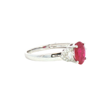 Bold & Elegant 14K White Gold Oval Cut 1.2 Carats Ruby & 0.19 Carats Diamond Ring