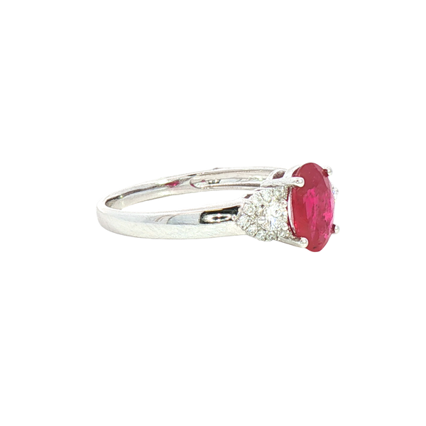 Bold & Elegant 14K White Gold Oval Cut 1.2 Carats Ruby & 0.19 Carats Diamond Ring