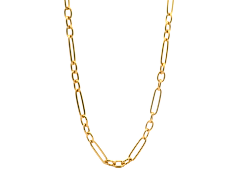 Elegant & Durable Designs 18K Gold Yellow Oval Figaro Fashion Chain, 31 Inch