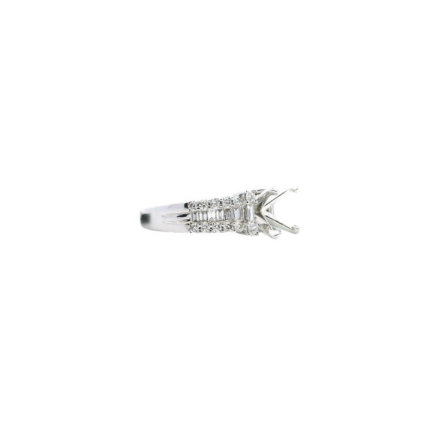Elegant Diamond Mountings 18K White Gold 2.0 Carat Round Diamond Semi-Mount Engagement Ring -- Baguette & Round 0.81 Carat Diamond Setting