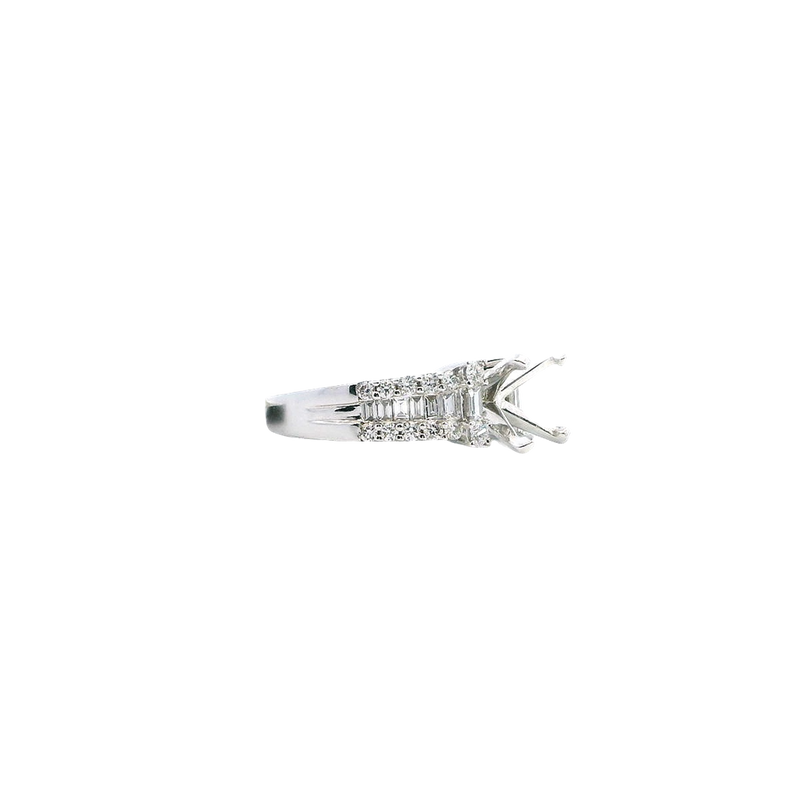 Elegant Diamond Mountings 18K White Gold 2.0 Carat Round Diamond Semi-Mount Engagement Ring -- Baguette & Round 0.81 Carat Diamond Setting