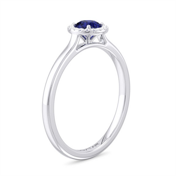 White 10 Karat Gold 0.40 Carats Sapphire & 0.05 Carats Diamond Halo Ring