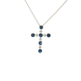 Vibrant 14K White Gold 0.508 Carats Blue Sapphire & 0.208 Carats Diamond Cross Pendant