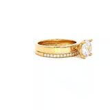 MPJ Elegant Diamond Mountings 14K Gold Yellow Diamond Accented Round False Carats, 6.5 6.5 MM Engagement Ring - 0.23 Carats Accent Diamonds